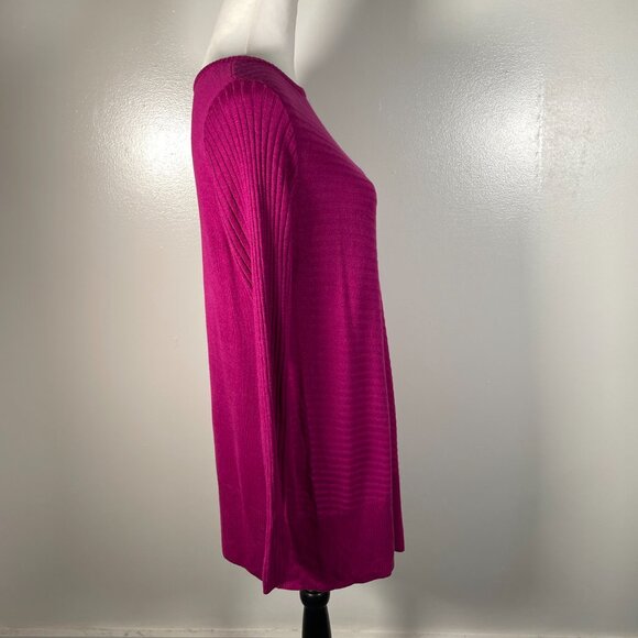 Apt 9 Fuchsia Pink Purple Round Neck Asymmetrical Hemline Long Sleeve Sweater M - Picture 10 of 13